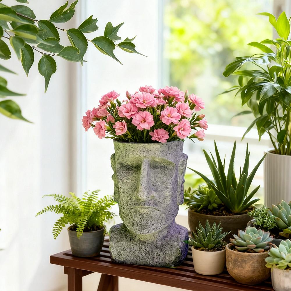 Succulent Holder Abstract Face Pot For Garden For Patio Gray Unique Resin Face Decor Home Decor Stone Face Pattern China Mainland