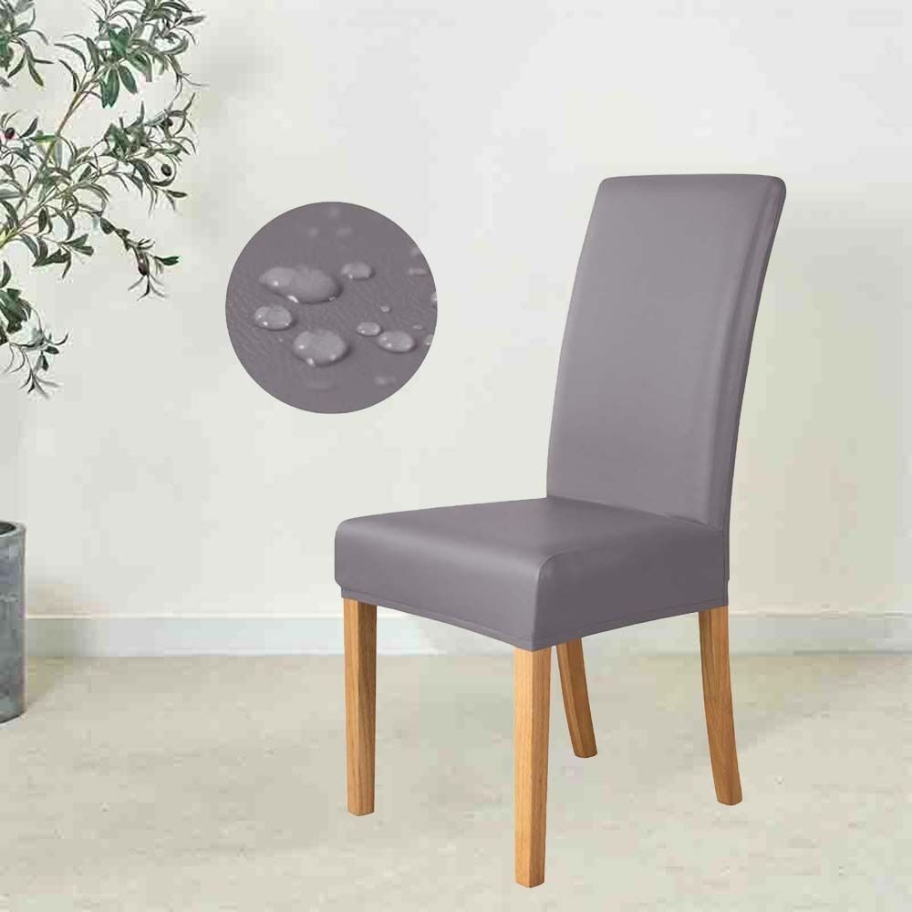 Simple Elastic PU Chair Cover Waterproof Anti-dirty Solid Color Seat Protection Oil Proof All-wrap Wear for Chairs Family Dinner
