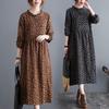 Real Shot Autumn New Retro Literary Cotton and Linen Loose Large Size Floral Long-sleeved Dress Women