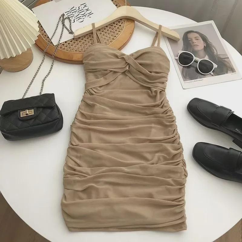 2024 Korean Style Twisted Pleated A-Line Skirt & Slim Camisole Dress