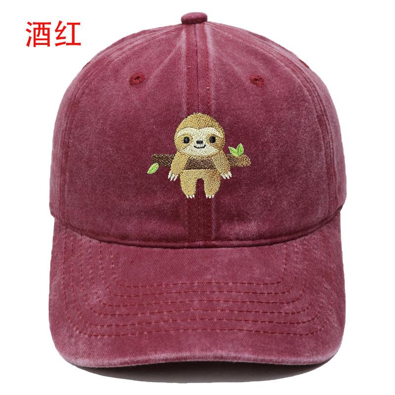 Popular Cute Sloth Embroidered Baseball Cap Animal Washed Retro Men's and Women's Casual Outdoor Sun Hat