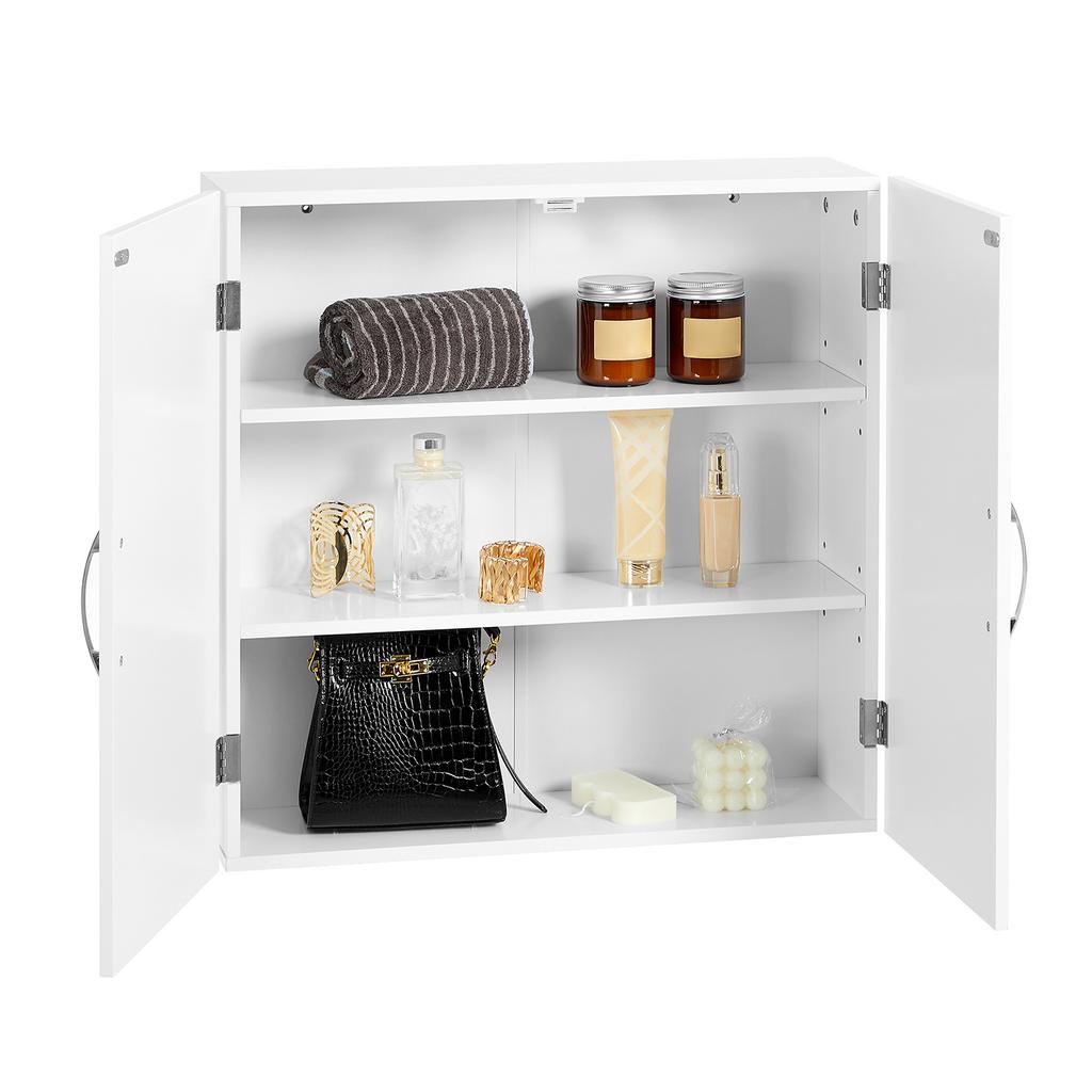 VASAGLE Mobile da Parete, Mobile da Bagno da Appendere, Armadietto dei Medicinali con Ripiani Regolabili, Doppia Porta, 60 x 18 x 60 cm