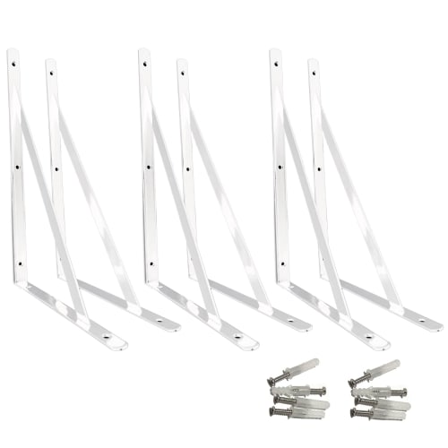 Moderno La Tail L-Shaped Brackets, Wall Mount Storage, DIY Shelf Brackets, L-Shaped Brackets, 6 Brackets, 300mm X 190mm, White, 59-351-LF