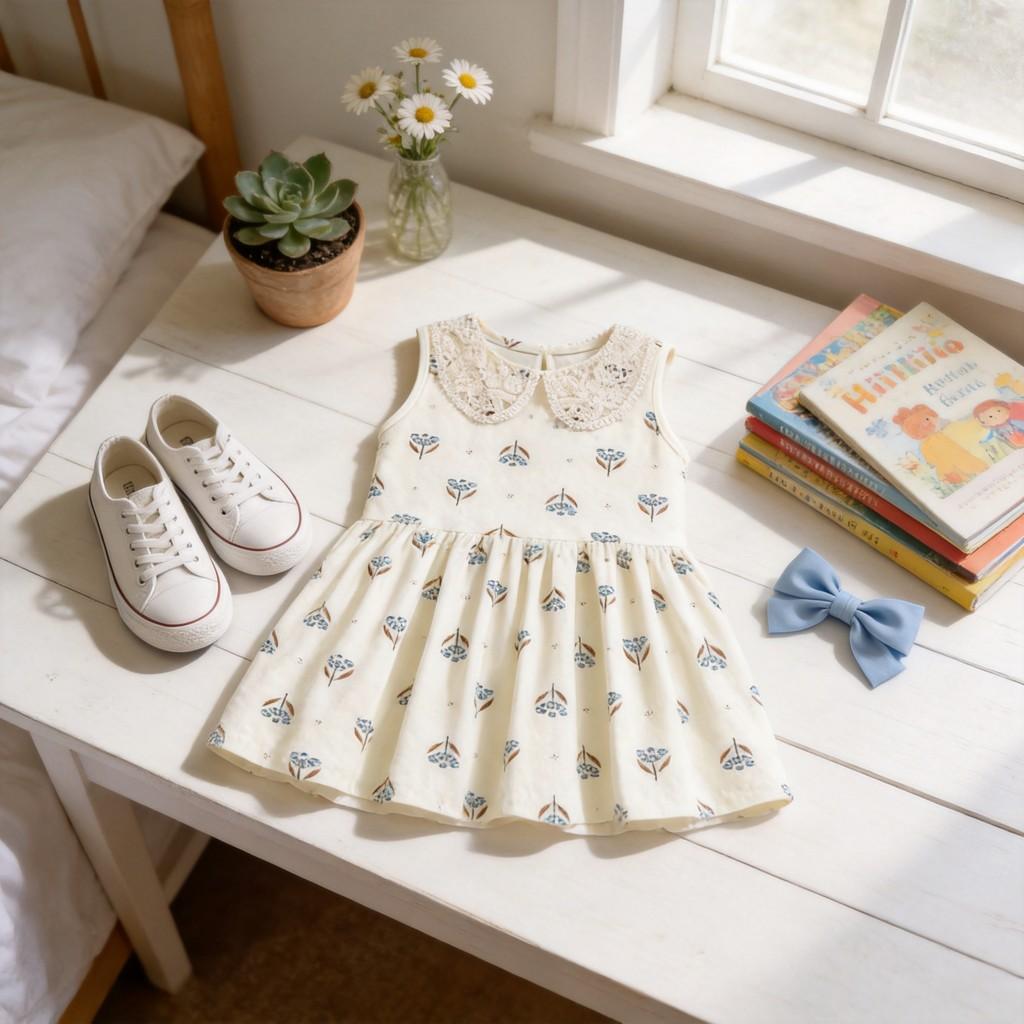 Girl Dress With Soft Cotton Fabric And Cartoon Design For Summer Play