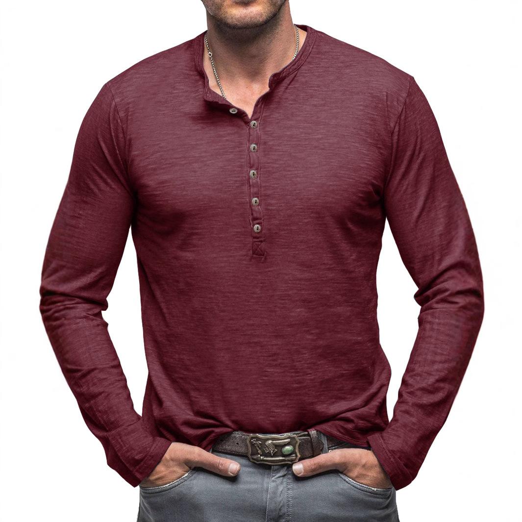 MyMall Herfst Winter Casual Heren T-shirt Lange Mouw Heren Henley Shirt Slub Katoen Top S