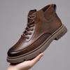 Men's Lace-Up Leather Martin Boots - Autumn/Winter Casual Mid-High British Style