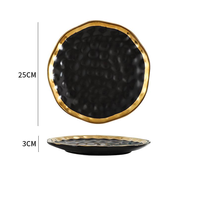 Irregular Gold-plated Edge Ceramic Steak Plate Salad Plate Dessert Plate Matte Thick Soup Bowl Restaurant Creative Tableware