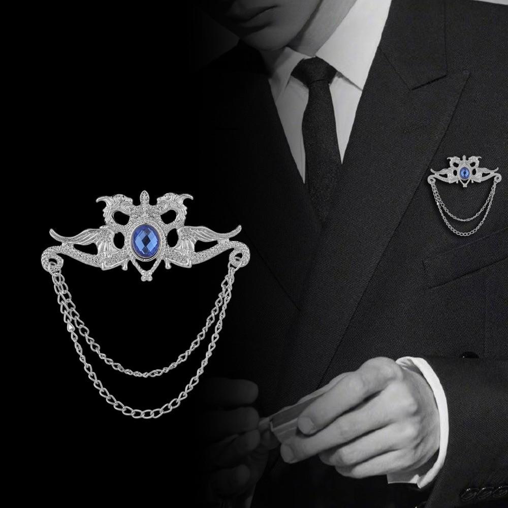 Zinc Zinc Alloy Suit Collar Pin Tassel Chain Suit Lapel Pin Chinese Dragon Tassel Brooch  Ceremony Banquet