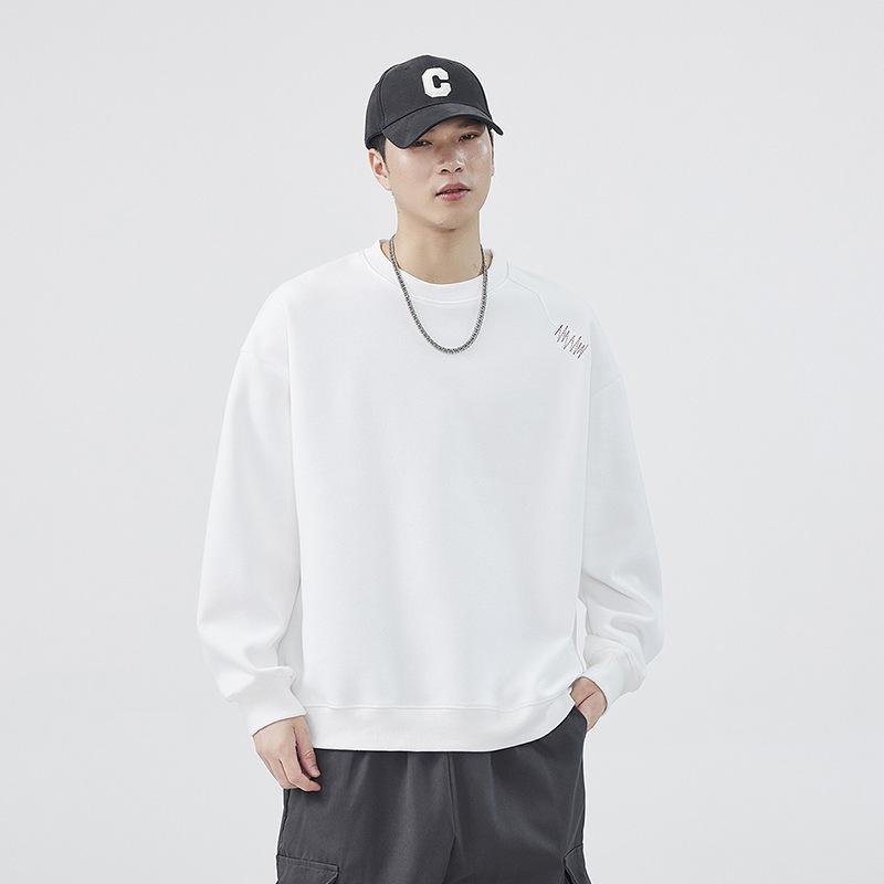 American High Street Heavyweight Round Neck Sweatshirt for Men In Autumn Loose Trendy Fashion Simple Casual Versatile Top Clothes for Boys