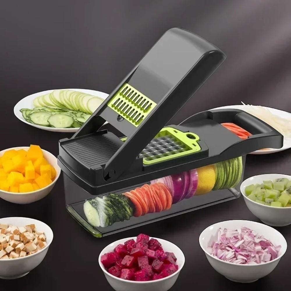with Basket 14/16 In 1 Vegetable Chopper with Handle Vegetable Slicer Portable Grater  Kitchen Use