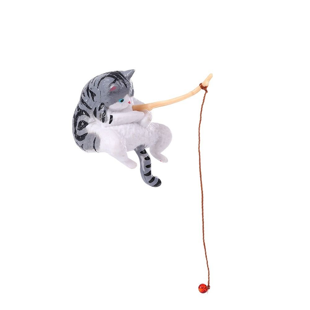Cartoon Style Fish Tank Ornament Resin Mini Figurine New Fishing Cat Ornament  Landscaping