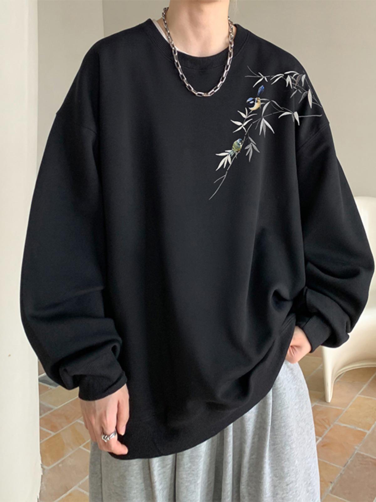 

Модный мужской свитер в китайском стиле винно-красного цвета, круглый воротник, свободный крой, идеально подходит для весны и осени. M чёрный