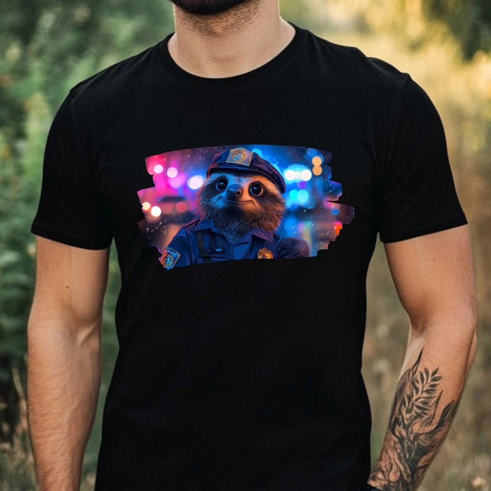 T-Shirt Herren Faultier als Polizist Motiv Baumwolle Größe XS bis 5XL XS