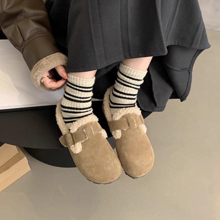Bequeme Birkenstock Schuhe mit weicher Sohle Neue Winter Plüsch Warme Woll Baumwoll Schuhe Doudou Schuhe