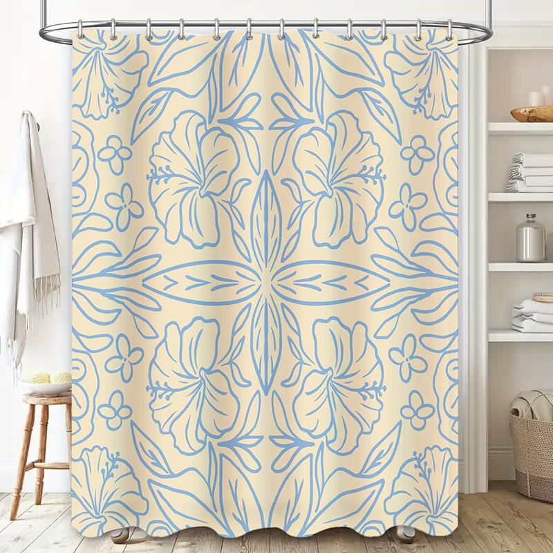 Beautiful Blue Beige Floral Shower Curtain Decorate Your Bathrooms With Style!