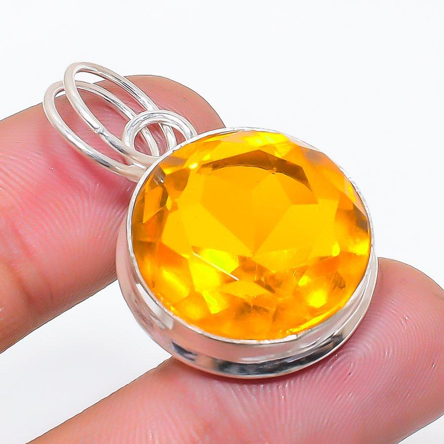 Natural Citrine Gemstone Handmade 925 Sterling Silver Jewelry Pendant 1.58" AP-14273