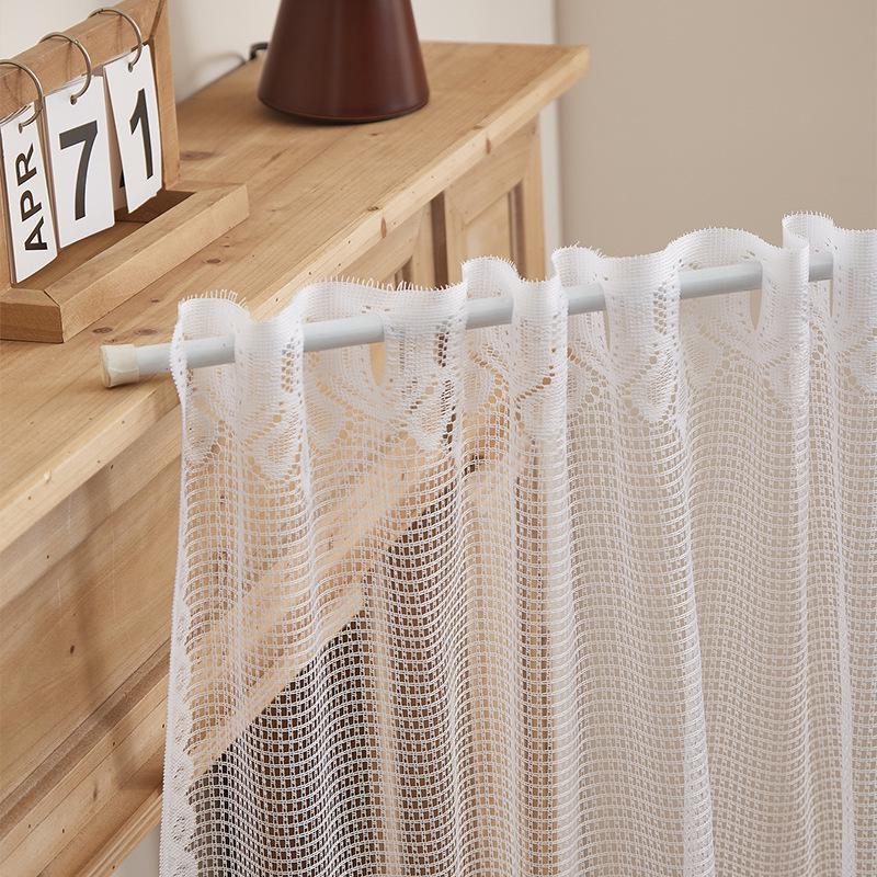 European Style Fruit Print Lace Curtains - White, Knitted, Half Length, Dustproof for Kitchen Doors and Cupboards