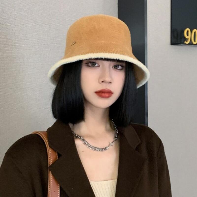 Fur hat, bucket hat, brim hat Gosweet Bucket Hat Wood Brown