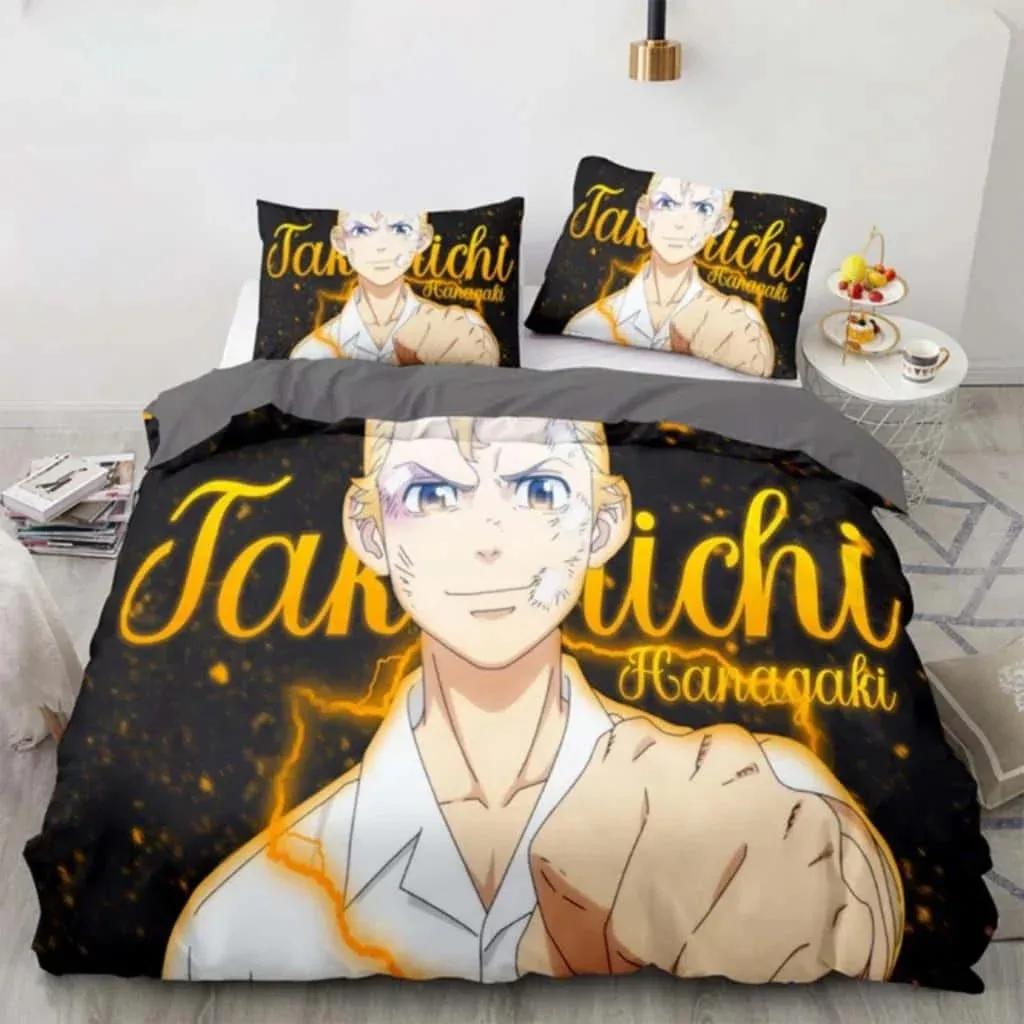 3D Anime Tokyo Revengers Bedding Set Polyester Double Single Full Size Anime Bed Set Adults Teens Bedroom Luxury Duvet Cover Set