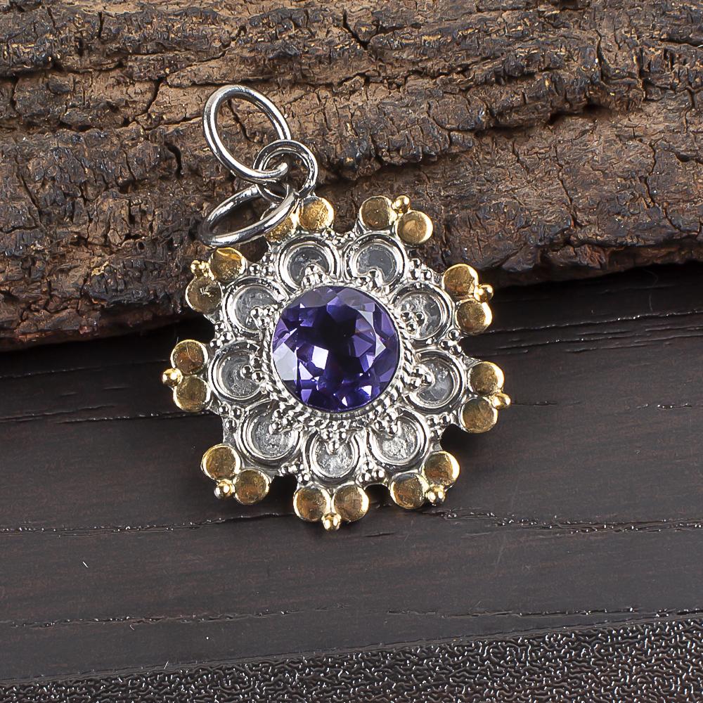 Iolite Pendant, Handmade Gemstone Pendant, 925 Solid Sterling Silver Pendant Antique Jewelry, For Engagement Gift