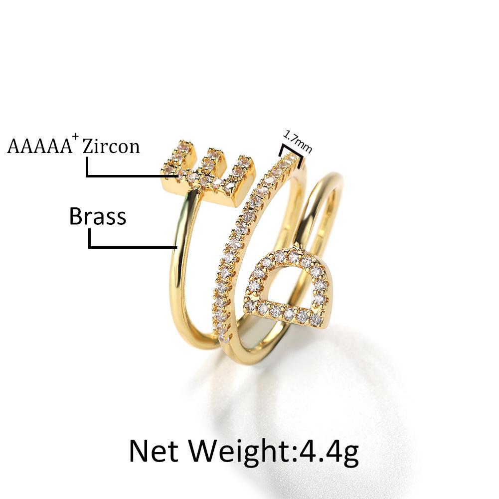 Jewelry DIY letter ring with diamond customized zircon ring retro trend ring
