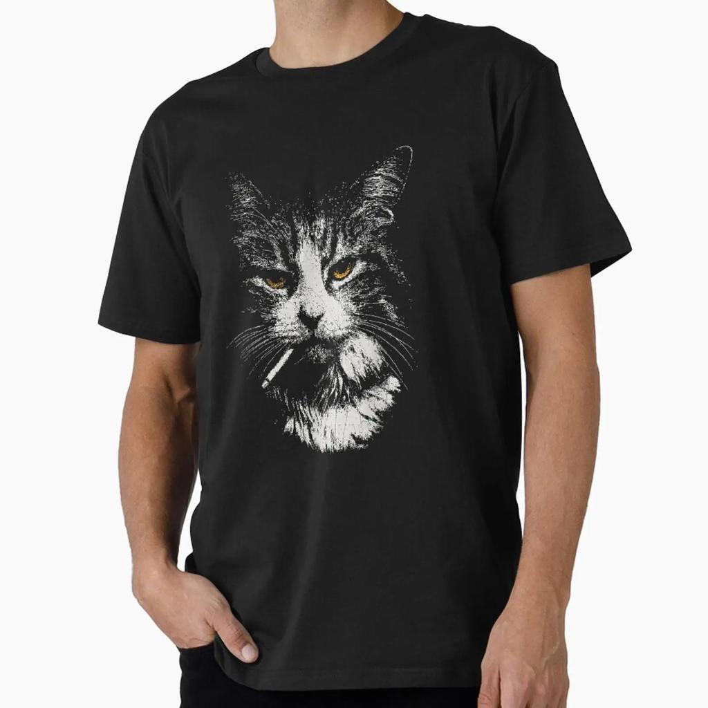 Smoking Cat Meme Funny Cigarette Kitten Premium T Shirt Vintage Versatile Slightly Soft Breathable Homme Comfortable