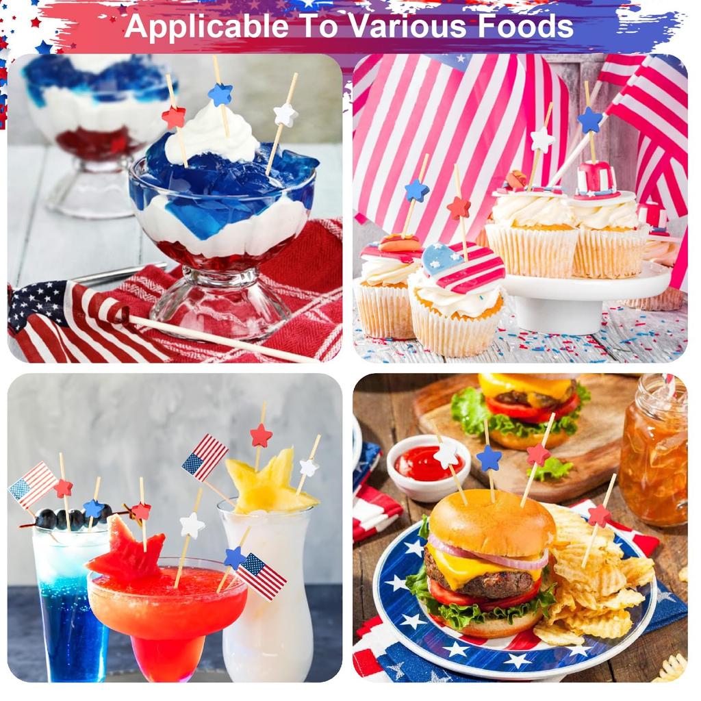 American Flag Colors Blue White Red Five-pointed Star Pick Five-pointed Star Fruit Pick Cocktail Pick