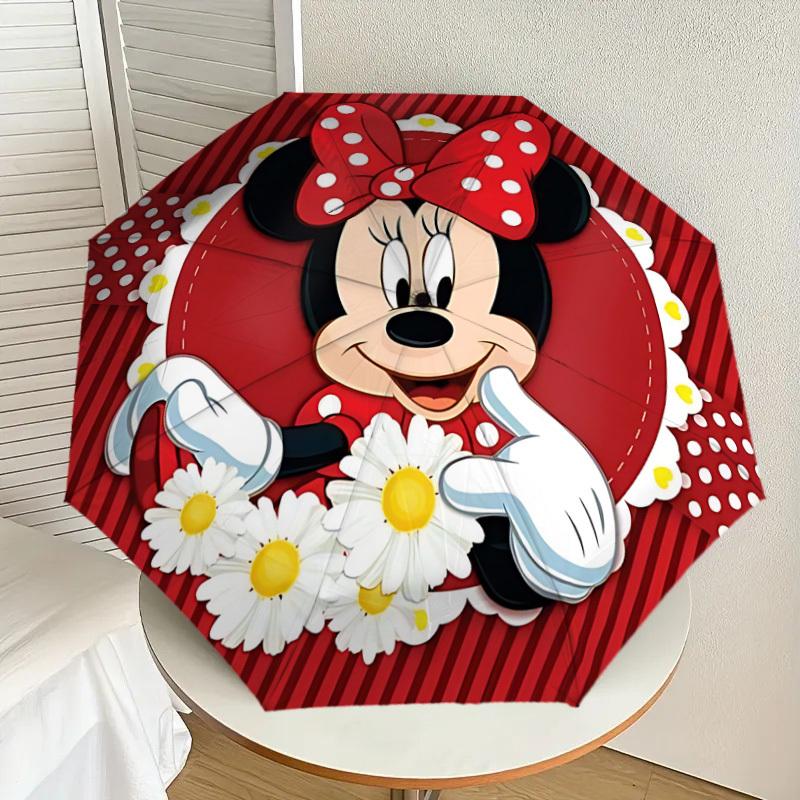 1PC Minnie Mouse Flowers Umbrella-8-Rib Reinforced, Automatic Open, Lightweight & Durable, Cute Fashion Accessory for Outdoor-W189