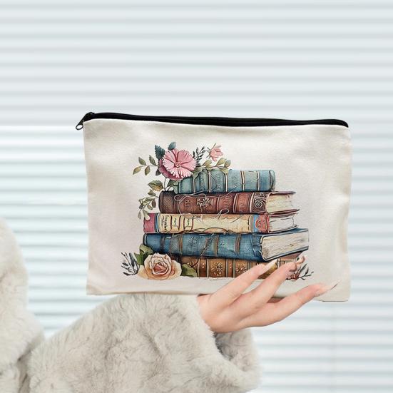 Makeup Bag, with Smooth Black Zipper, Colorful Pattern Printed, Large Capacity Canvas Storage Bag, for Travel Cosmetic Coin Key