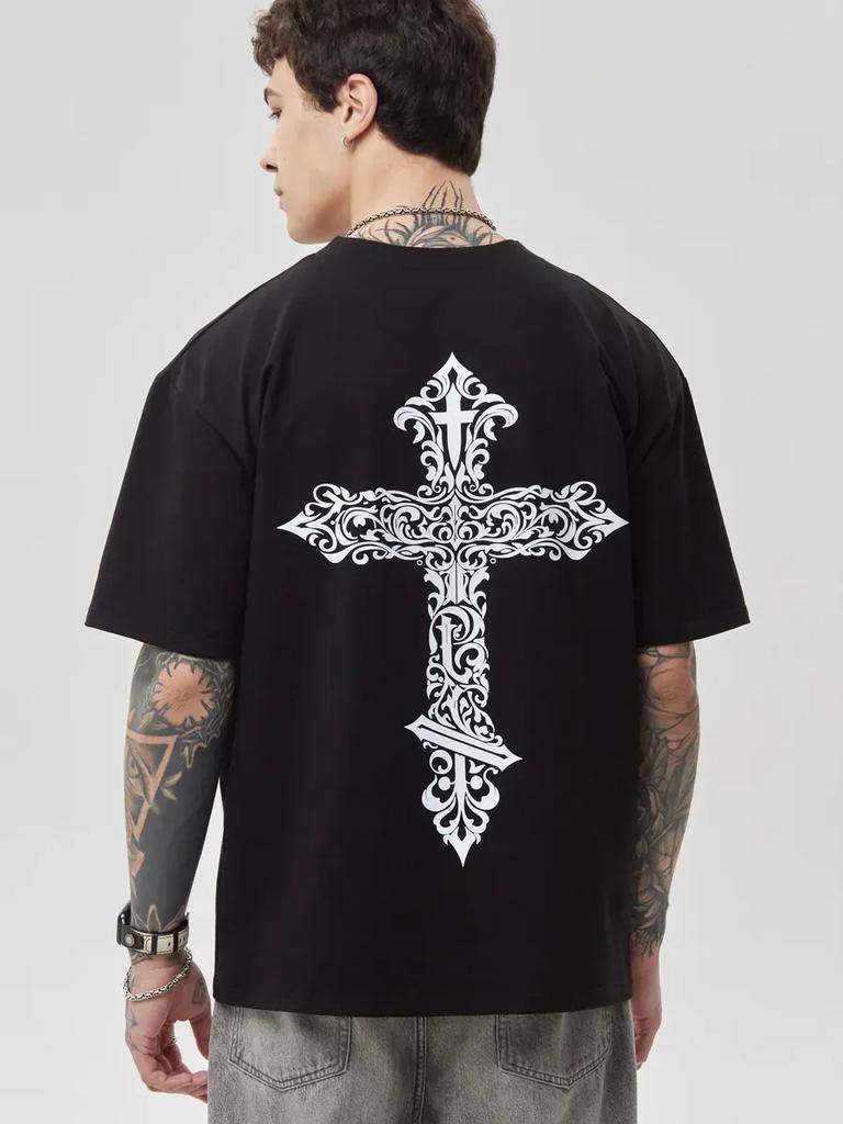 Black T-Shirt with Cross Print