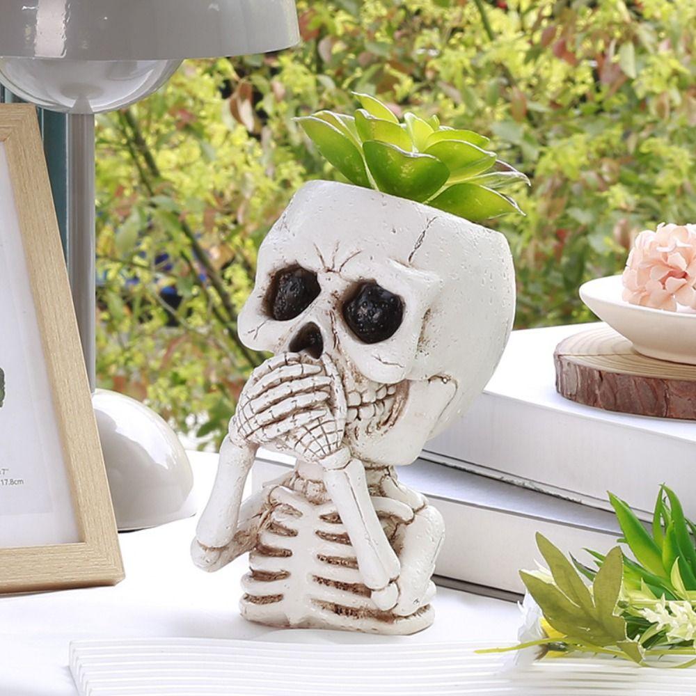 Gothic Halloween Skull Plant Pot Resin Crafts Skull Statue Durable Succulent Planter  Home Decor
