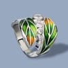 New Bohemian Enamel Epoxy Double Leaf White Zircon Ring Female Wedding Anniversary Party Event Traveling Jewelry Gift