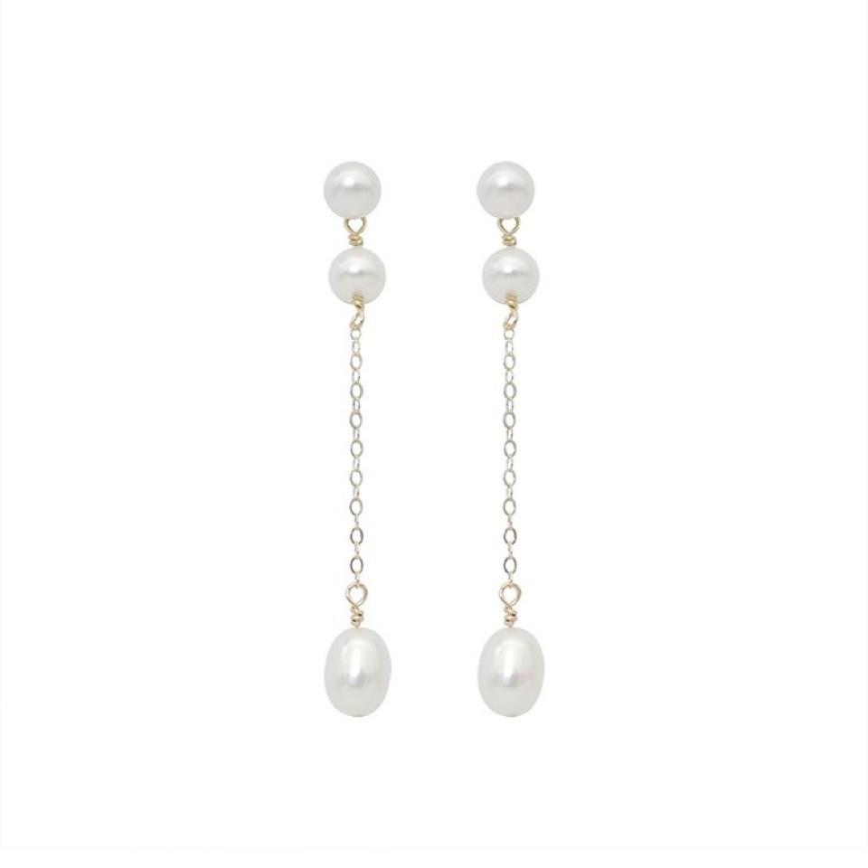 Ölgemälde Mädchen Retro Sanftes Temperament Elegant Süßwasserperle Lange Handgefertigte Steckerohrringe 925 Silber Nadelohrringe