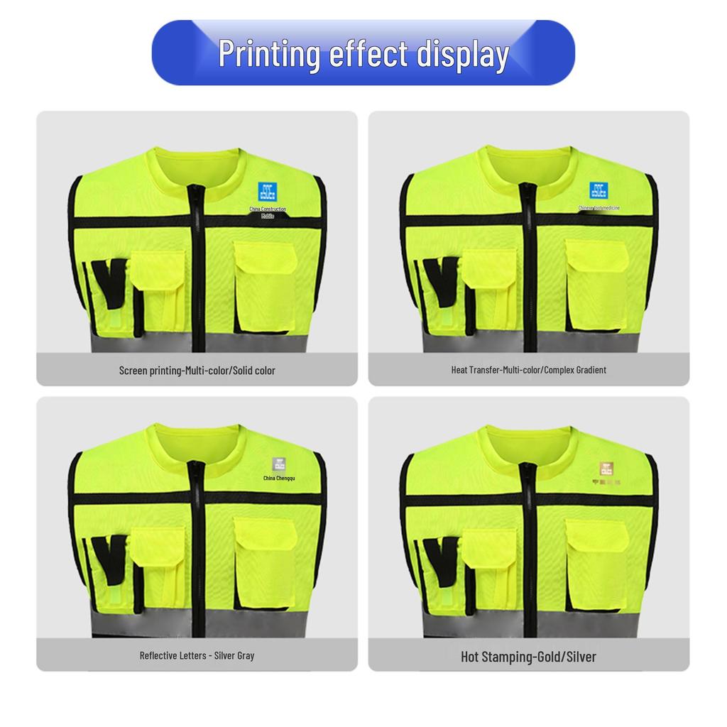 High-Visibility Multi-Pocket Reflective Vest - Color Block, Stand-Up Collar for Traffic Safety