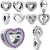 Beautiful 925 Silver Purple Hollowed-out Heart-shaped Beads Charms Fit Charm Silver 925 Original Bracelet Jewelry