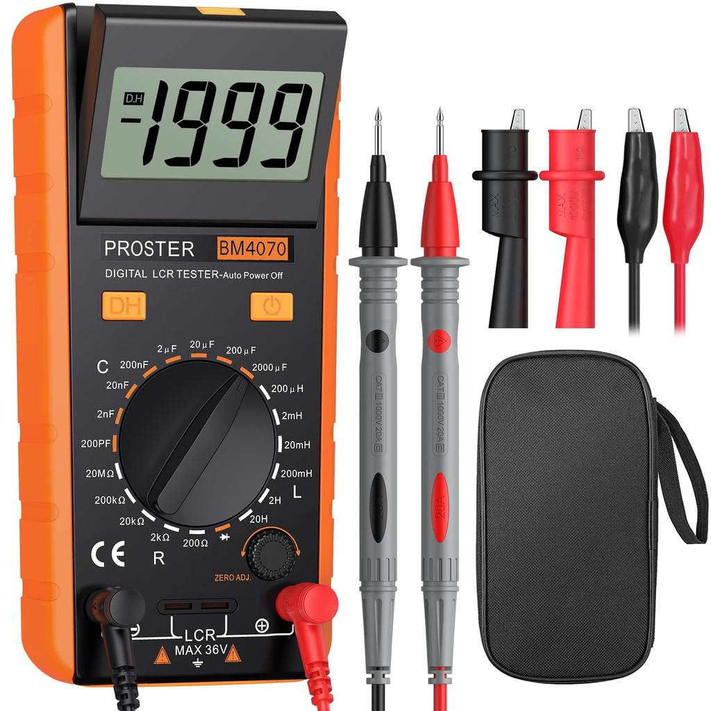 Proster LCR Meter, Capacitance Tester, Inductance and Resistance Measurement, Large LCD Display, Test Leads, and Alligator Clips Included
