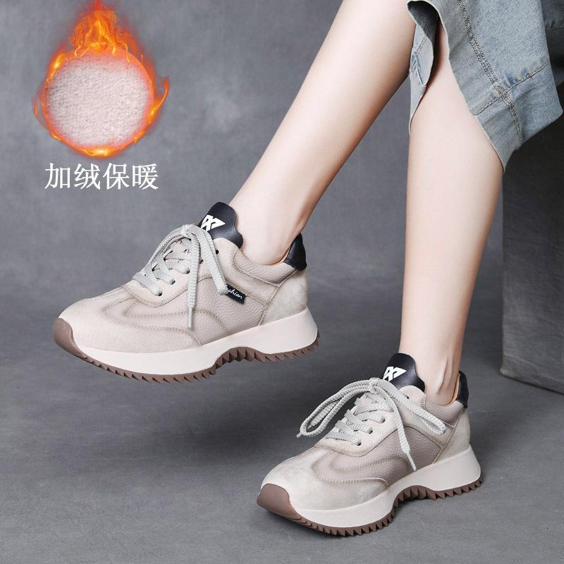 Fashion GKTINOO 2024 Autumn Winter Women's Flat Shoes Genuine Leather Sneakers Sports Shoes Handmade Casual Retro Platform Sneakers