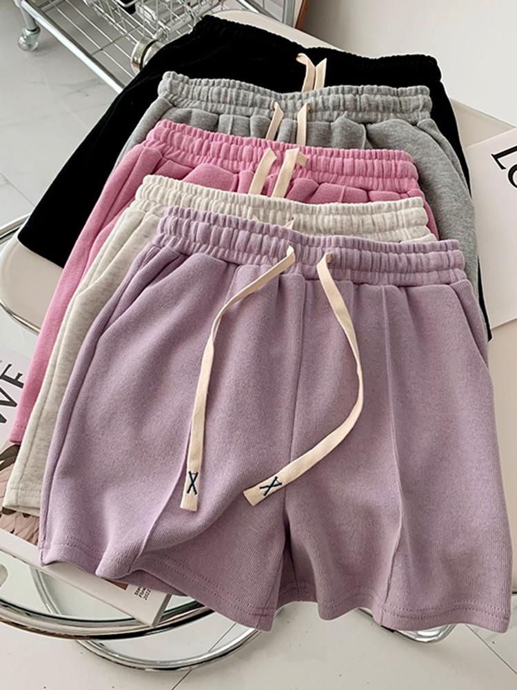 Summer Shorts Women Elasticity Lovely Girls Korean Style Sweet Students Harajuku Simple Pure Gray Trousers Female