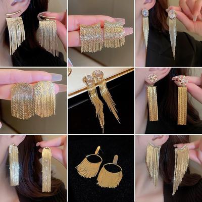 Exquisitos pendientes brillantes, pendientes largos de borla, pendientes vintage, pendientes versátiles estilo bosque