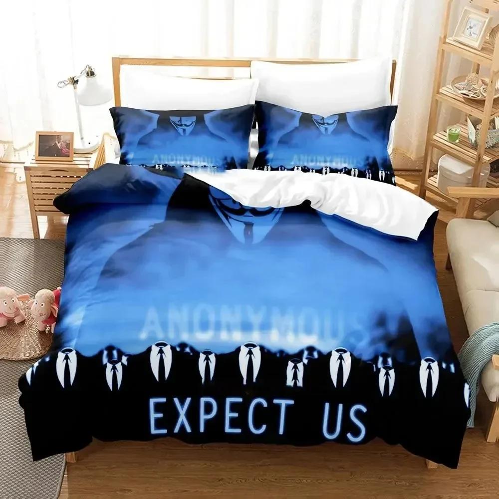 Personality Technology Anonymous Bedding Set Duvet Cover Sheet Printed Bed Set Pillowcase Full Queen King Size Comforter Bedroom