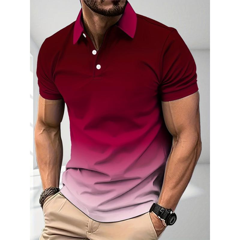 Plus Size FUGUIS Nieuw, veelzijdig en trendy herenpoloshirt met korte mouwen en 3D-print in kleurverloop, van hoge kwaliteit. L