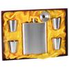 Steel hip flask with funnel and glasses, 6 pieces.