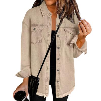 Women Autumn Denim Coat Fashion Casual Lapel Pocket Patchwork Irregular Shirt Jacket for Women