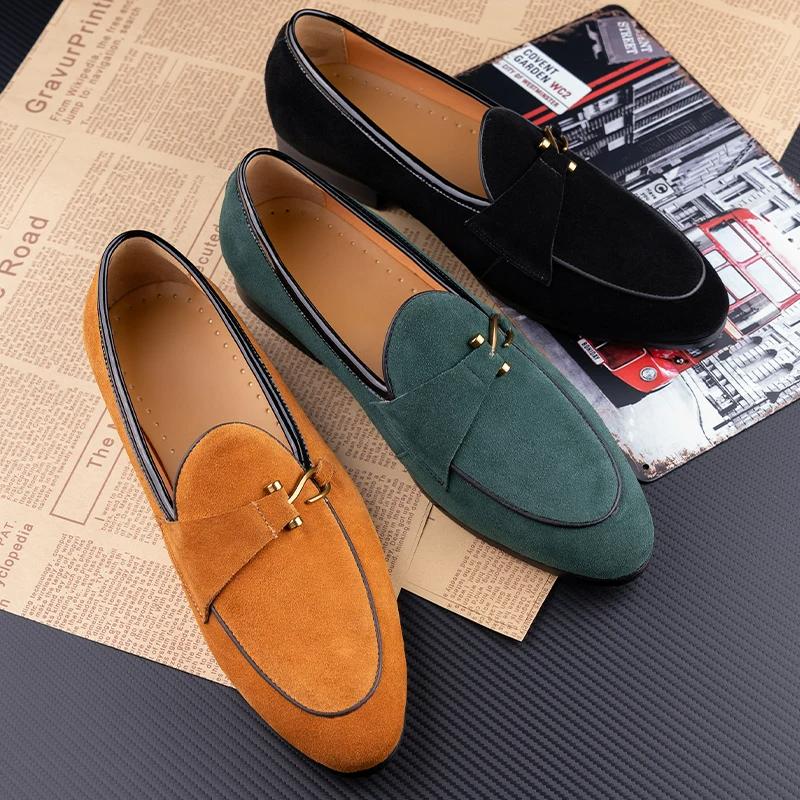 Fashion Classic Casual Loafers Men Cow Suede Shoes Elegant Fashion Office Daily Slip-on Comfortable Outdoor Adult Footwear 3color Design