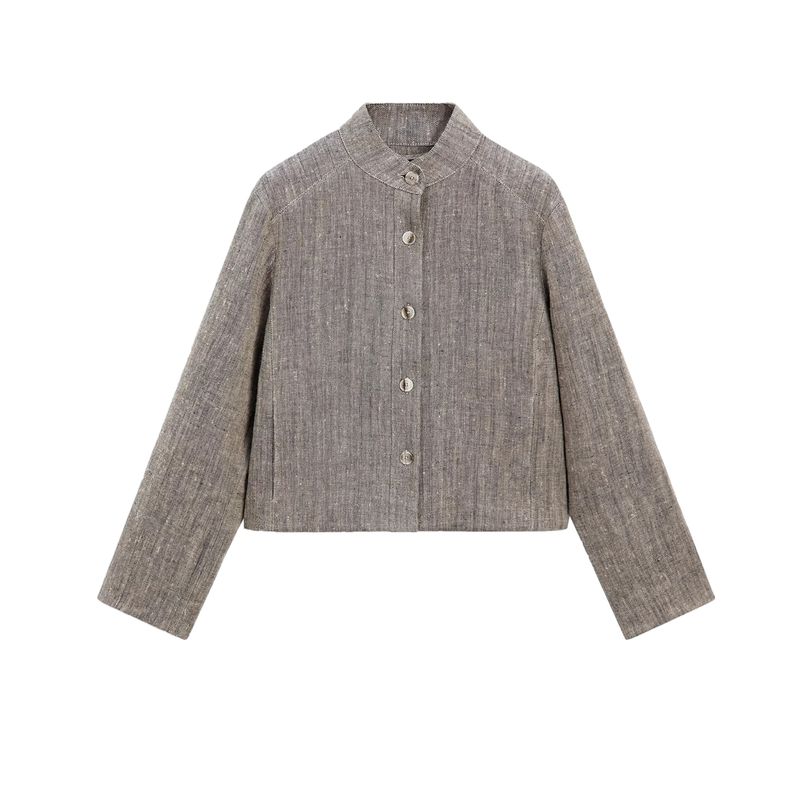 MD Spring/Summer New Arrival Women's Clothing Casual Minimalist Style Old Money Relaxed Linen Blended Stand Collar Outwear 6778772