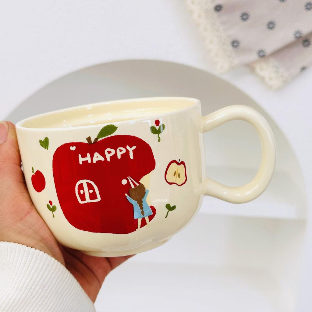 Neues Produkt mit Deckel Weihnachtsapfel Keramiktasse Hochwertiges Set Becher Souvenir Cartoon Niedlich Handbecher Geschenk