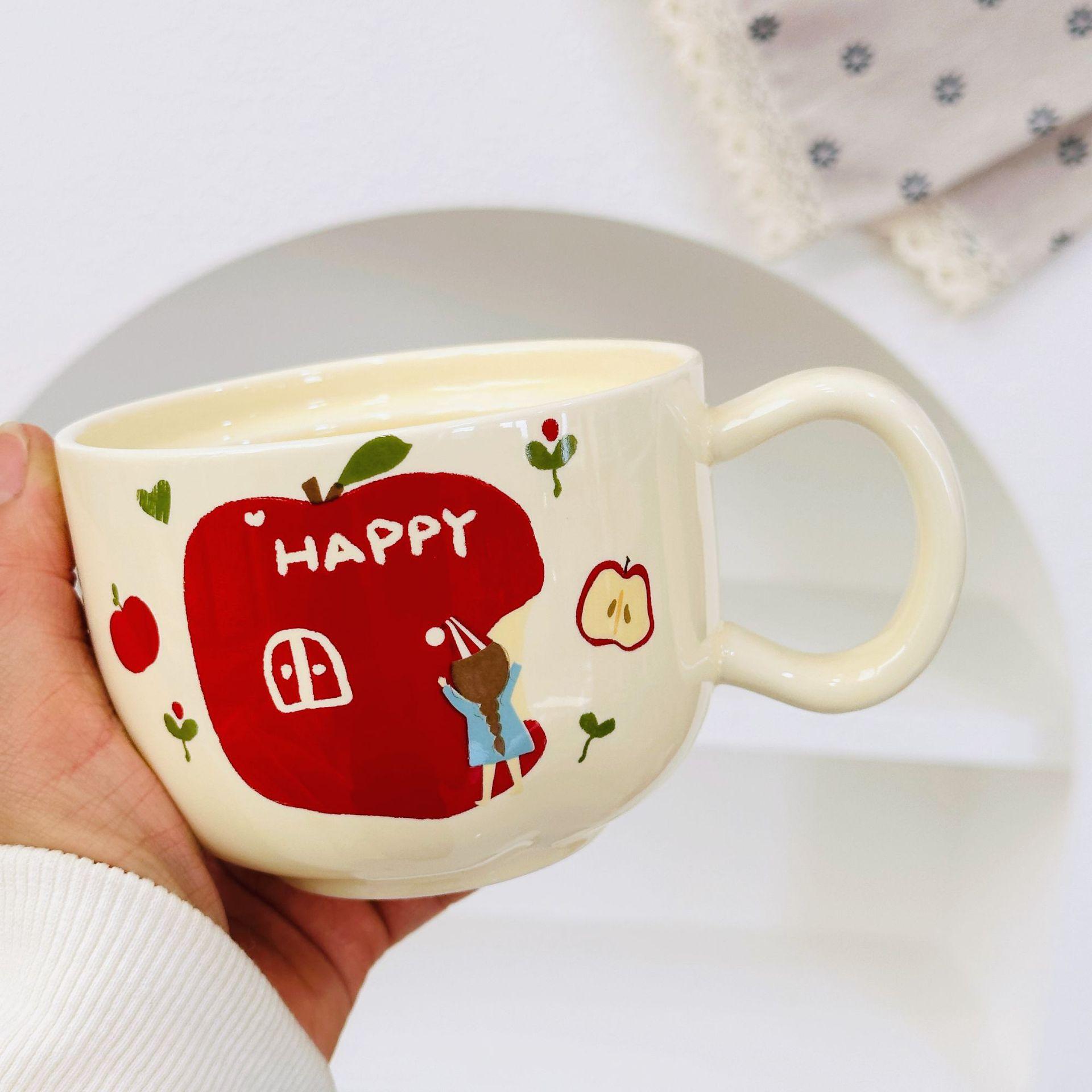 

Новый продукт с крышкой Рождественское яблоко Керамическая чашка Набор высокой ценности Кружка Сувенир Мультяшный Милый Ручная чашка Подарок 420ML