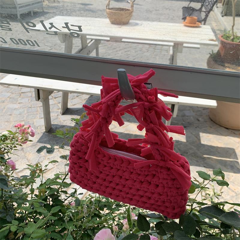 Yogodlns Fashion Solid Color Women's Knitted Small Handbag Woven Luxury Design Tassel Shoulder Bag Wrist Bag