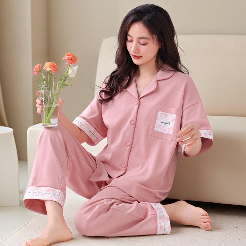 Pajamas women's high-end 1011 new summer women's fashion short-sleeved trousers cotton can be worn outside loungewear