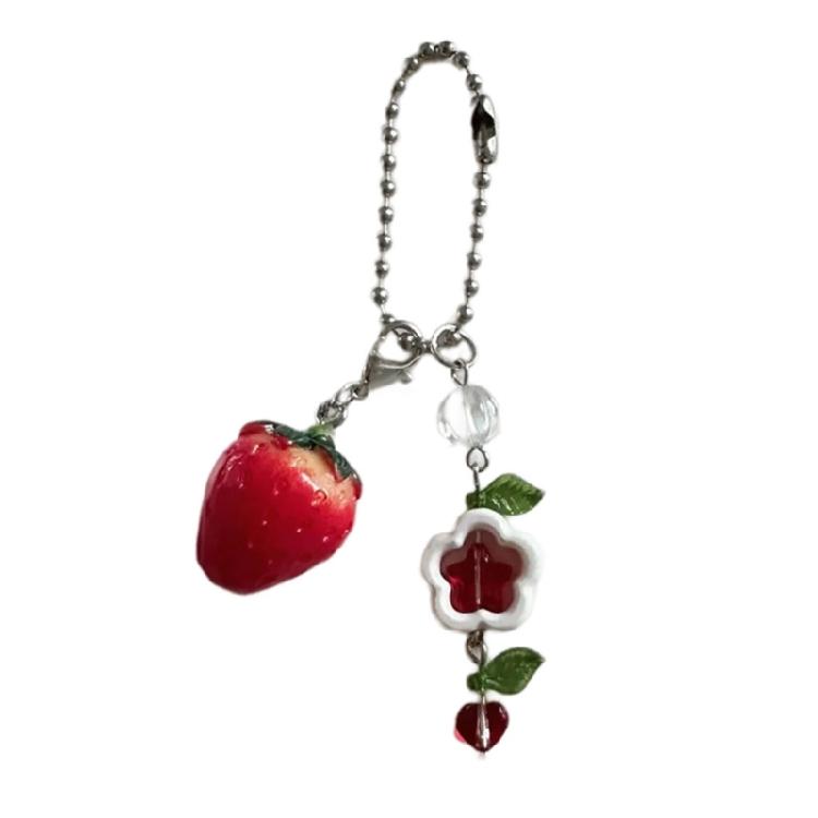 Sweet Strawberry Beaded Pendant Charm for Mobiles and Key Holders Phone Lanyards